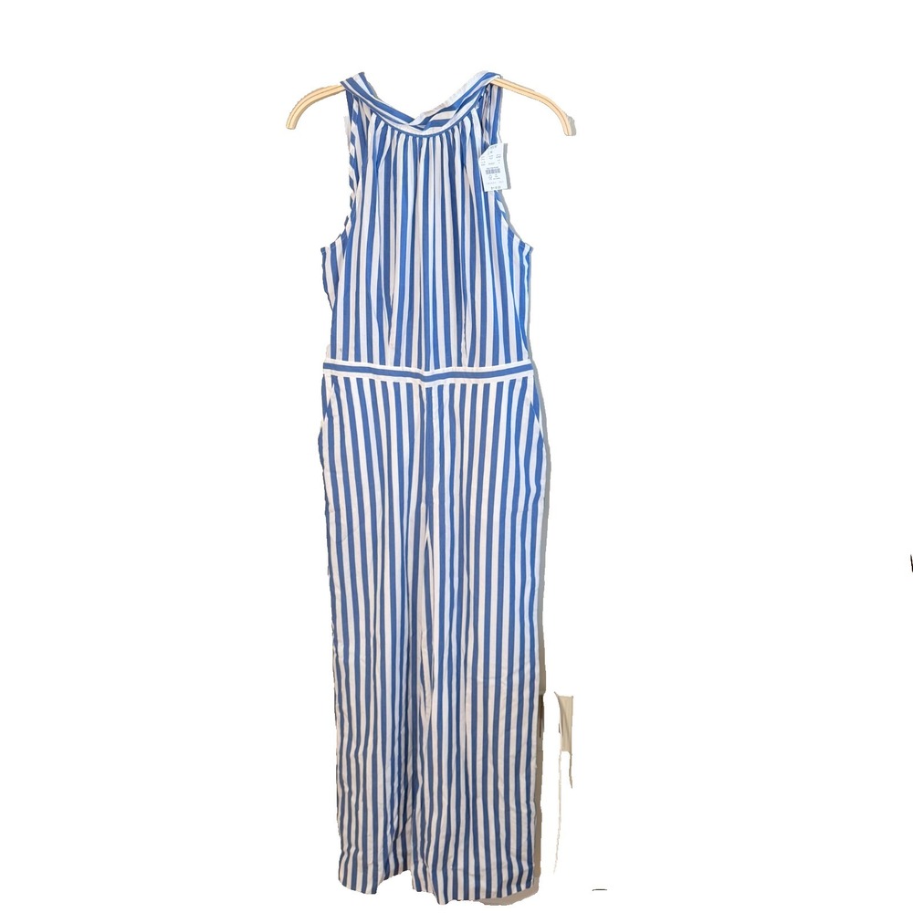 J Crew Jumpsuit Womens Blue Striped Sleeveless - Size 4 NWT Poplin $118 Retail